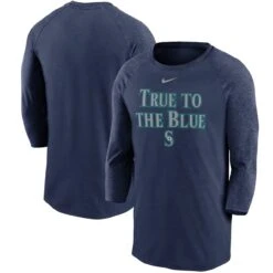 Men's Seattle Mariners Nike Navy Local Phrase Tri-Blend 3/4-Sleeve Raglan T-Shirt