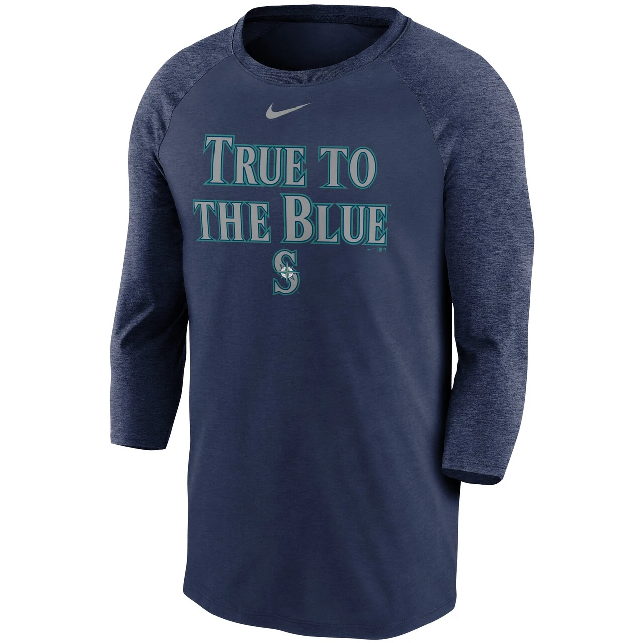Men's Seattle Mariners Nike Navy Local Phrase Tri-Blend 3/4-Sleeve Raglan T-Shirt - Image 2