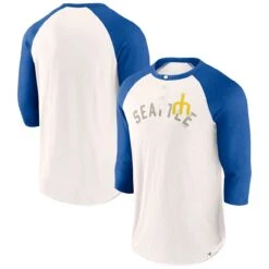 Men's Seattle Mariners Fanatics Branded White/Royal Backdoor Slider Raglan 3/4-Sleeve T-Shirt