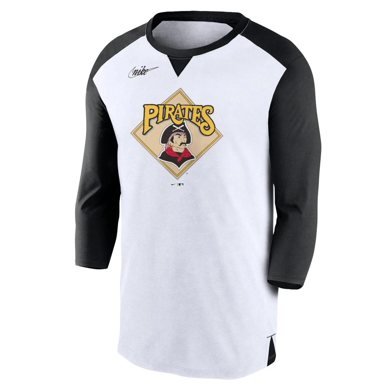 Men's Pittsburgh Pirates Nike White/Black Rewind 3/4-Sleeve T-Shirt - Image 2