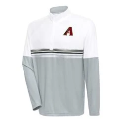 Men's Arizona Diamondbacks Antigua White/Black Bender Quarter-Zip Pullover Top