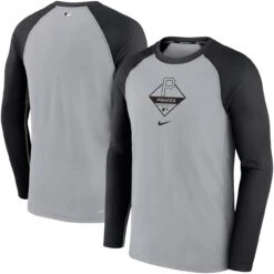 Men's Pittsburgh Pirates Nike Gray/Black Game Authentic Collection Performance Raglan Long Sleeve T-Shirt