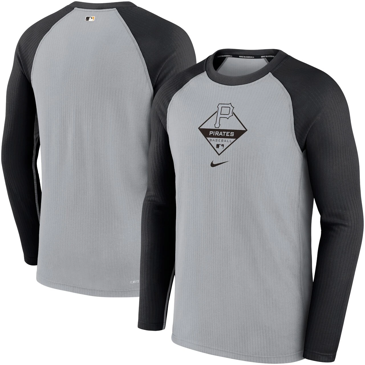 Men's Pittsburgh Pirates Nike Gray/Black Game Authentic Collection Performance Raglan Long Sleeve T-Shirt