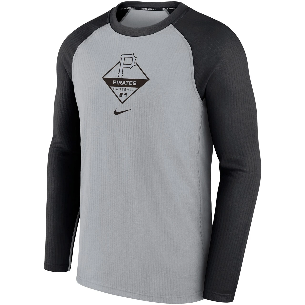 Men's Pittsburgh Pirates Nike Gray/Black Game Authentic Collection Performance Raglan Long Sleeve T-Shirt - Image 2