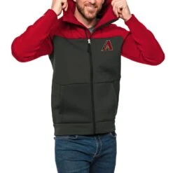 Men's Arizona Diamondbacks Antigua Red/Charcoal Protect Full-Zip Hoodie