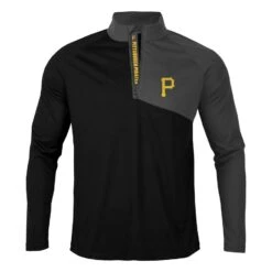 Men's Pittsburgh Pirates Levelwear Black/Charcoal Pinnacle Quarter-Zip Pullover Top