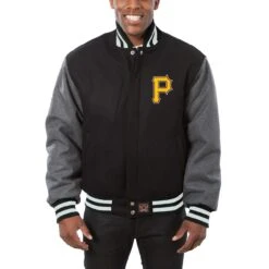 Men's Pittsburgh Pirates JH Design Black/Charcoal Wool Full-Button Jacket