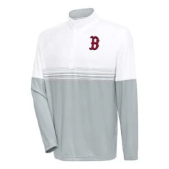 Men's Pittsburgh Pirates Antigua White/Gray Bender Quarter-Zip Pullover Top