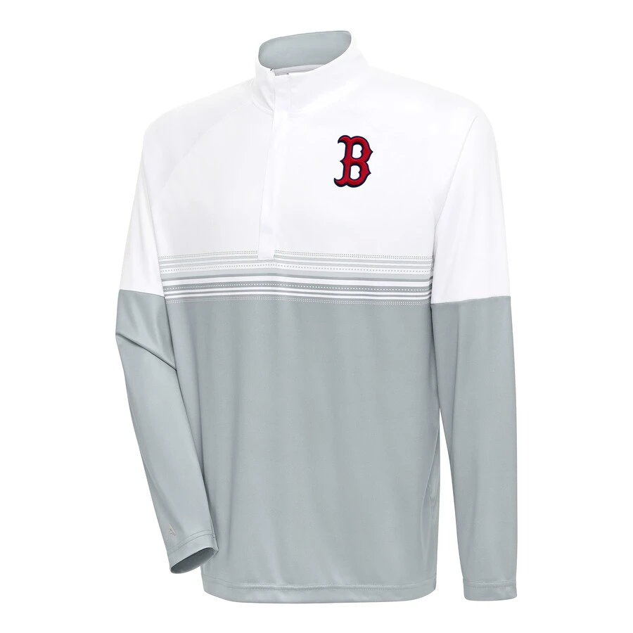 Men's Pittsburgh Pirates Antigua White/Gray Bender Quarter-Zip Pullover Top