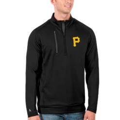 Men's Pittsburgh Pirates Antigua Black Generation Quarter-Zip Pullover Jacket