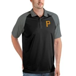 Men's Pittsburgh Pirates Antigua Black/Gray Nova Polo