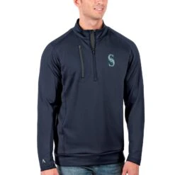 Men's Seattle Mariners Antigua Navy Generation Quarter-Zip Pullover Jacket
