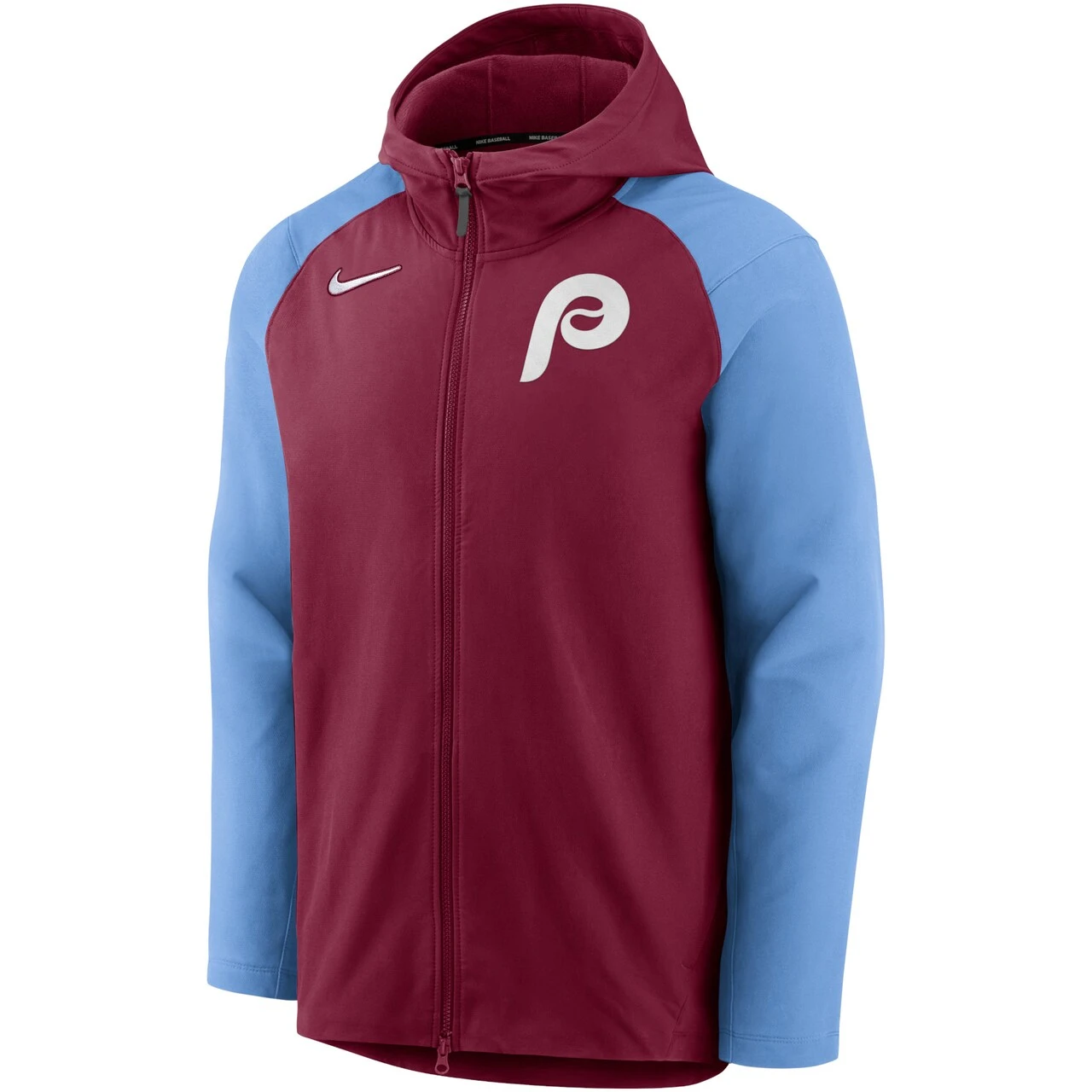 Men's Philadelphia Phillies Nike Burgundy/Light Blue Authentic Collection Performance Raglan Full-Zip Hoodie - Image 2