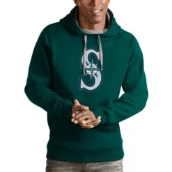 Men's Seattle Mariners Antigua Aqua Victory Pullover Team Logo Hoodie