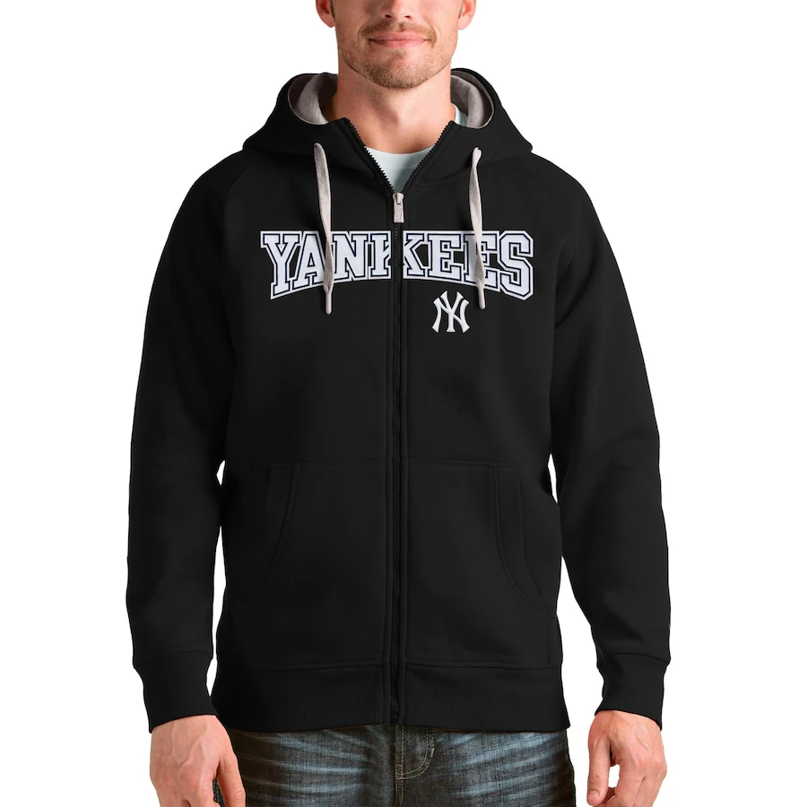 New York Yankees Antigua Black Team Logo Victory Full-Zip Hoodie