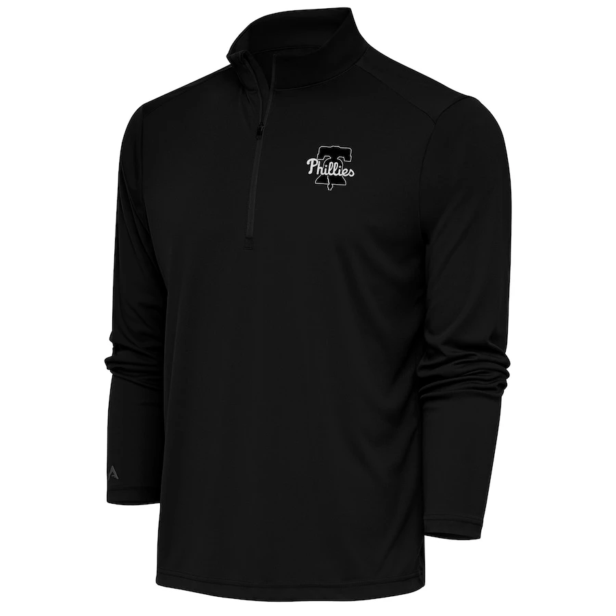 Men's Philadelphia Phillies Antigua Black Metallic Tribute Quarter-Zip Top