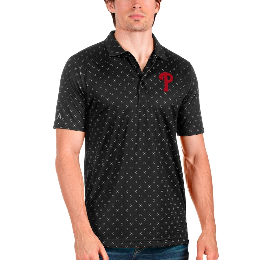 Men's Philadelphia Phillies Antigua Black Spark Polo