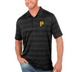 Men's Pittsburgh Pirates Antigua Black Compass Polo