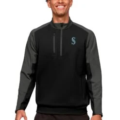 Men's Seattle Mariners Antigua Black Team Quarter-Zip Pullover Top