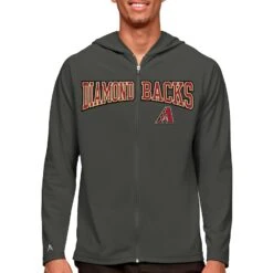 Men's Arizona Diamondbacks Antigua Charcoal Wordmark Legacy Full-Zip Hoodie