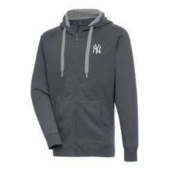Men's New York Yankees Antigua Charcoal Metallic Victory Full-Zip Hoodie