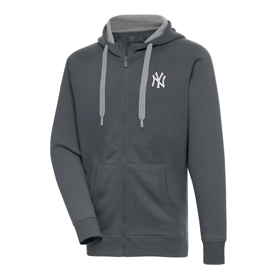 Men's New York Yankees Antigua Charcoal Metallic Victory Full-Zip Hoodie