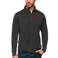 Men's Philadelphia Phillies Antigua Charcoal Tribute Quarter-Zip Pullover Top