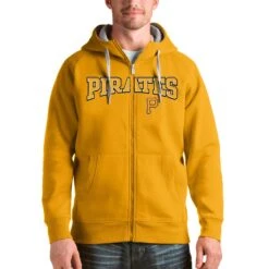 Pittsburgh Pirates Antigua Gold Team Logo Victory Full-Zip Hoodie