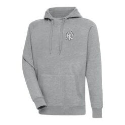 Men's New York Yankees Antigua Heather Gray Metallic Victory Pullover Hoodie