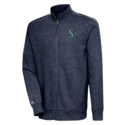Men's Seattle Mariners Antigua Heather Navy Action Full-Zip Jacket