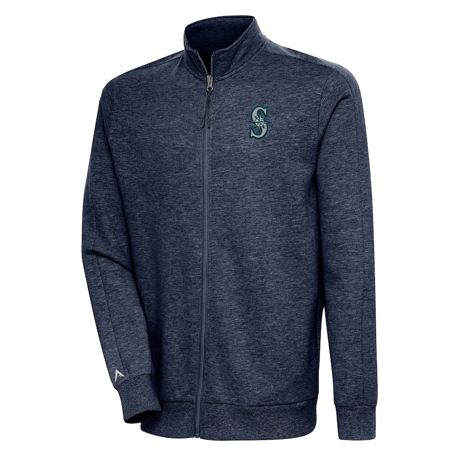 Men's Seattle Mariners Antigua Heather Navy Action Full-Zip Jacket