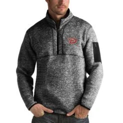 Men's Arizona Diamondbacks Antigua Heathered Black Fortune Half-Zip Sweater