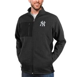 Men's New York Yankees Antigua Heathered Black Course Full-Zip Jacket