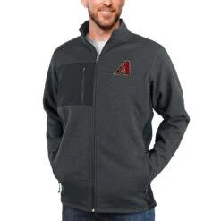 Men's Arizona Diamondbacks Antigua Heathered Charcoal Course Full-Zip Jacket