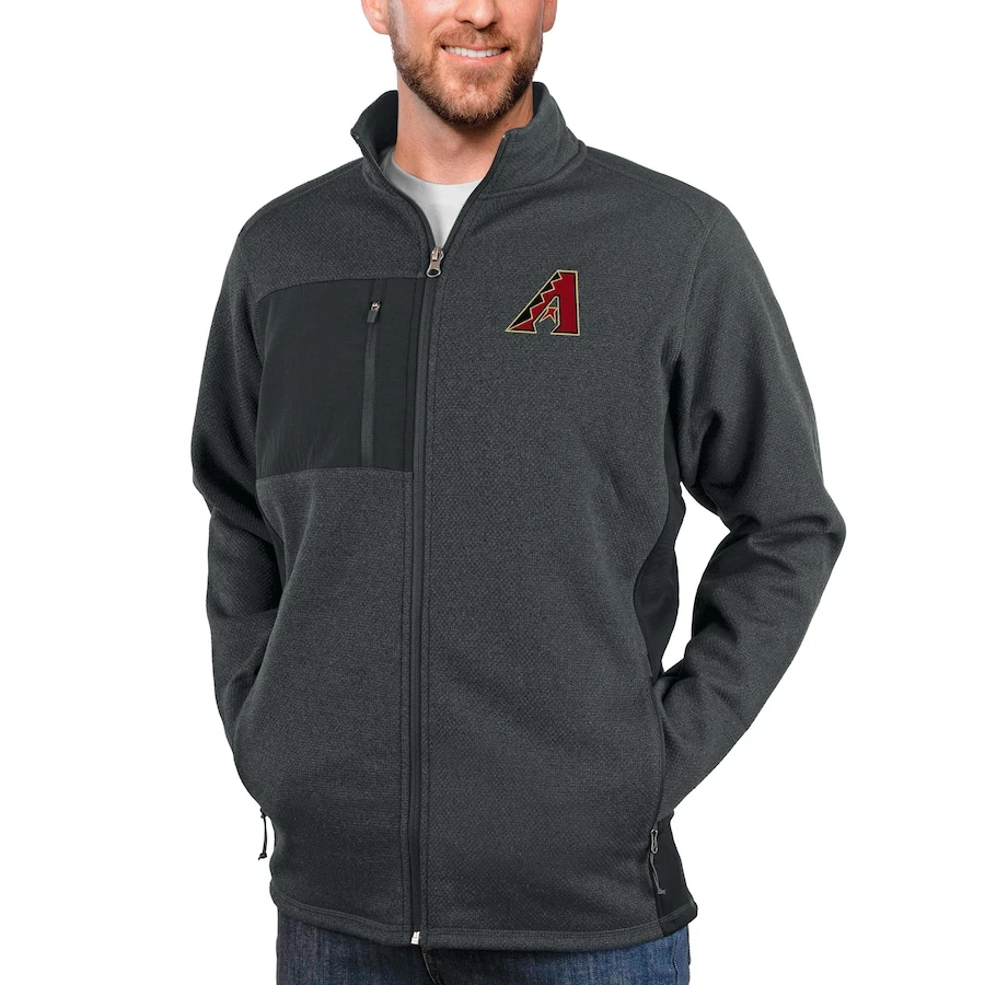 Men's Arizona Diamondbacks Antigua Heathered Charcoal Course Full-Zip Jacket