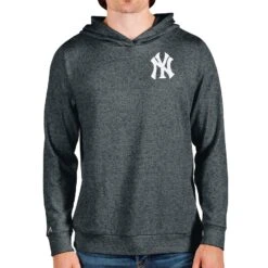 Men's New York Yankees Antigua Heathered Charcoal Absolute Pullover Hoodie