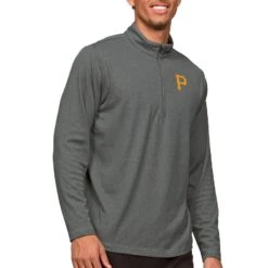 Men's Pittsburgh Pirates Antigua Heathered Charcoal Epic Quarter-Zip Pullover Top