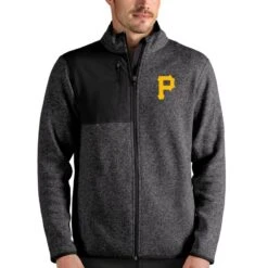 Men's Pittsburgh Pirates Antigua Heathered Charcoal Fortune Full-Zip Jacket