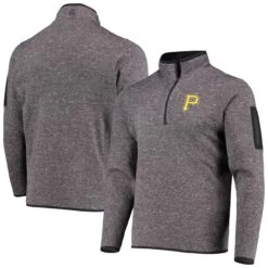 Men's Pittsburgh Pirates Antigua Heathered Charcoal Fortune Quarter-Zip Jacket