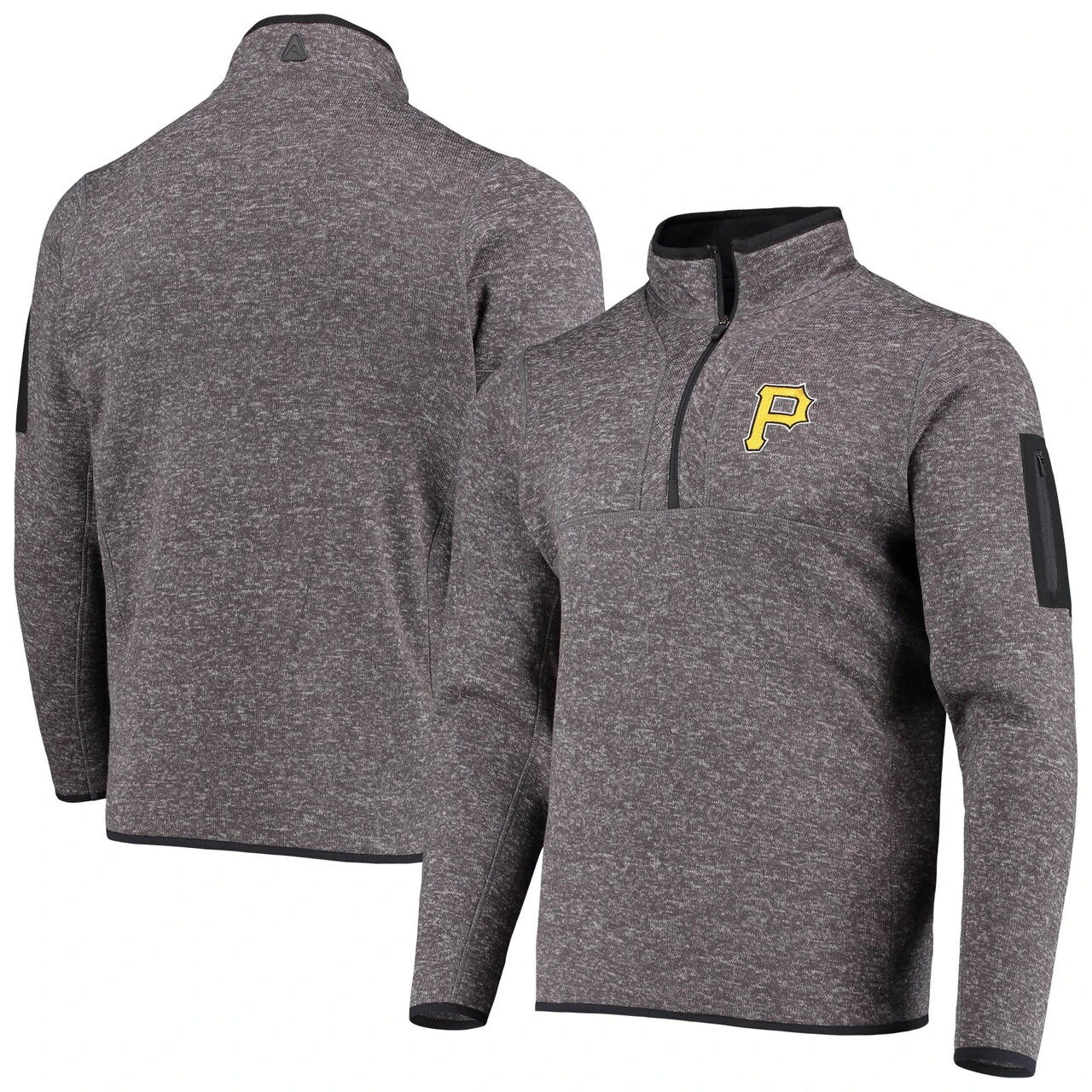 Men's Pittsburgh Pirates Antigua Heathered Charcoal Fortune Quarter-Zip Jacket