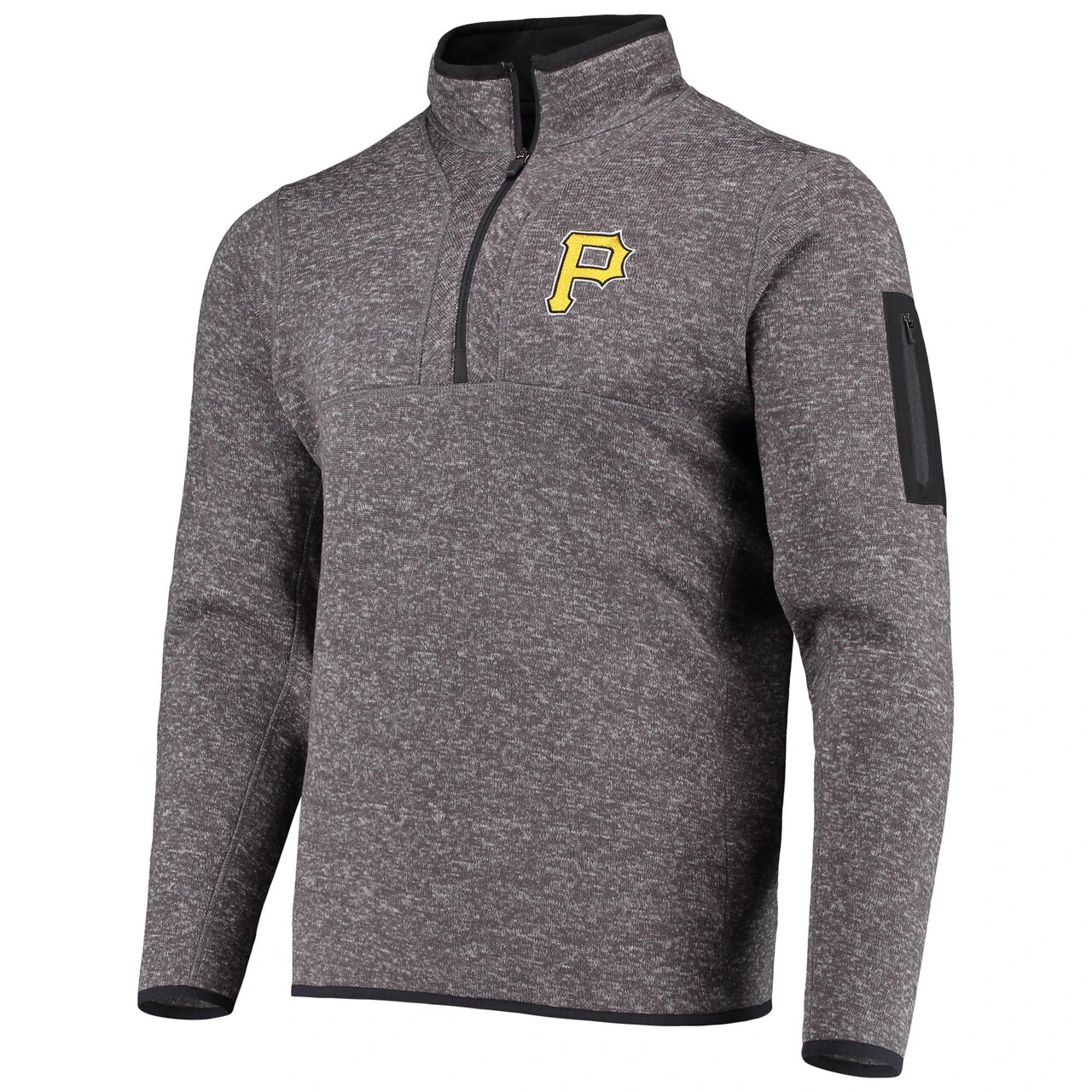 Men's Pittsburgh Pirates Antigua Heathered Charcoal Fortune Quarter-Zip Jacket - Image 2