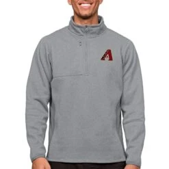 Men's Arizona Diamondbacks Antigua Heathered Gray Course Quarter-Zip Pullover Top