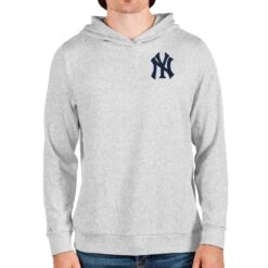 Men's New York Yankees Antigua Heathered Gray Absolute Pullover Hoodie