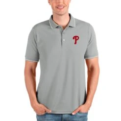 Men's Philadelphia Phillies Antigua Heathered Gray Affluent Polo