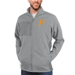 Men's Pittsburgh Pirates Antigua Heathered Gray Course Full-Zip Jacket