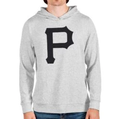 Men's Pittsburgh Pirates Antigua Heathered Gray Team Logo Absolute Pullover Hoodie