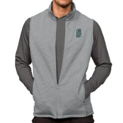 Men's Seattle Mariners Antigua Heathered Gray Course Full-Zip Vest