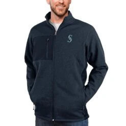 Men's Seattle Mariners Antigua Heathered Navy Course Full-Zip Jacket
