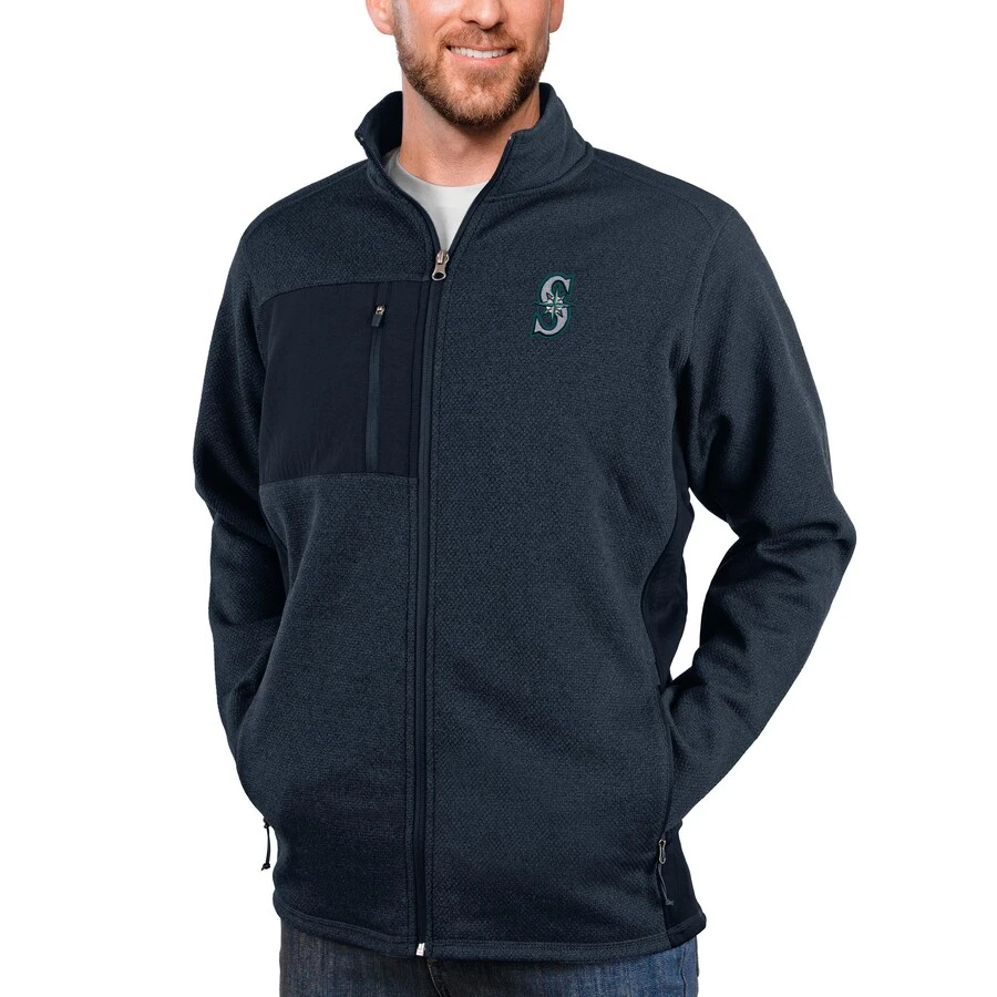 Men's Seattle Mariners Antigua Heathered Navy Course Full-Zip Jacket