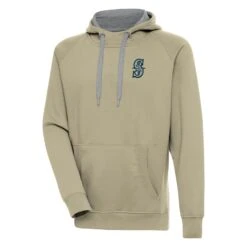 Men's Seattle Mariners Antigua Khaki Victory Pullover Hoodie